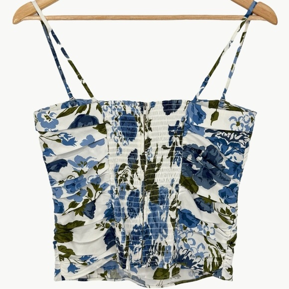 Reformation Orion Floral Organic Cotton Camisole Top | Sz 6 | White & Blue - Picture 3 of 16